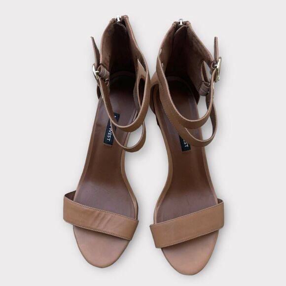 Nine West Tan Leather Sandals Women Sz 9.5 Double Ankle Strap Block Heel Elegant - Picture 6 of 8